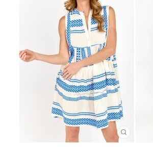 Sofia Blue and White Patterned Mini Dress